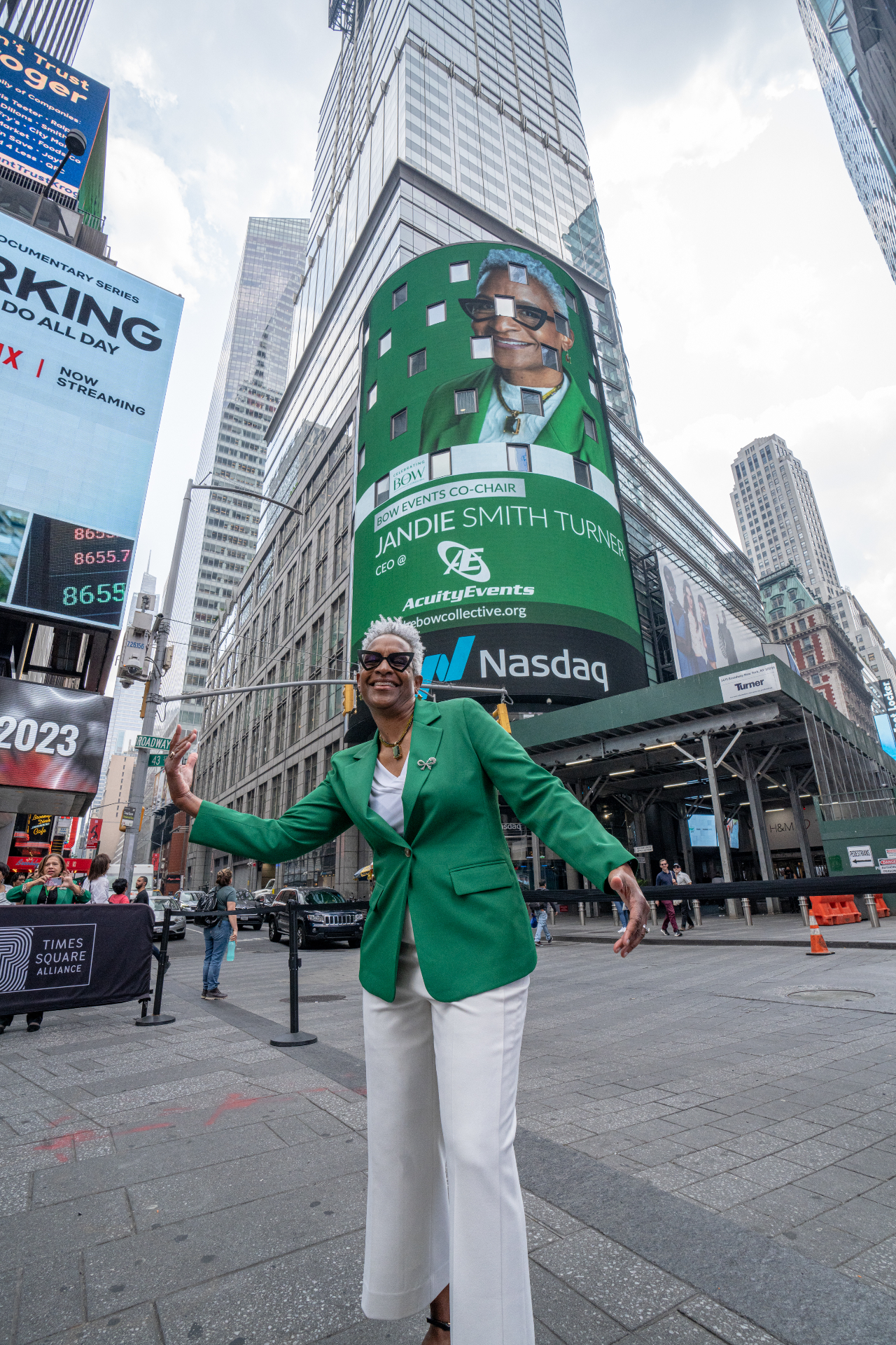 Jandie Smith Turner at the Nasdaq billboard in Times Square